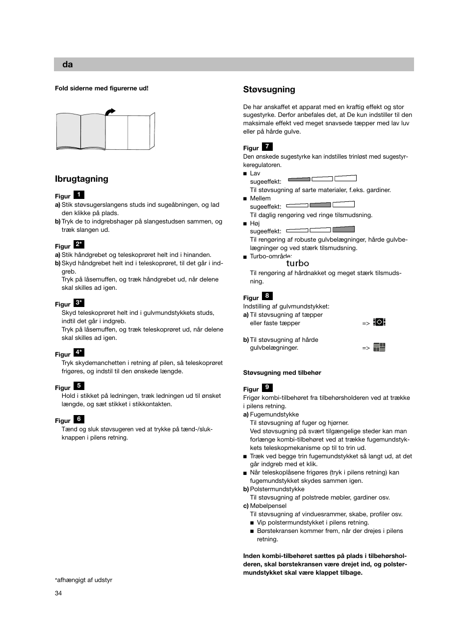 Ibrugtagning, Støvsugning | Bosch BSG82212 schwarz Bodenstaubsauger Beutel ergomaxx professional 2200 W User Manual | Page 39 / 142