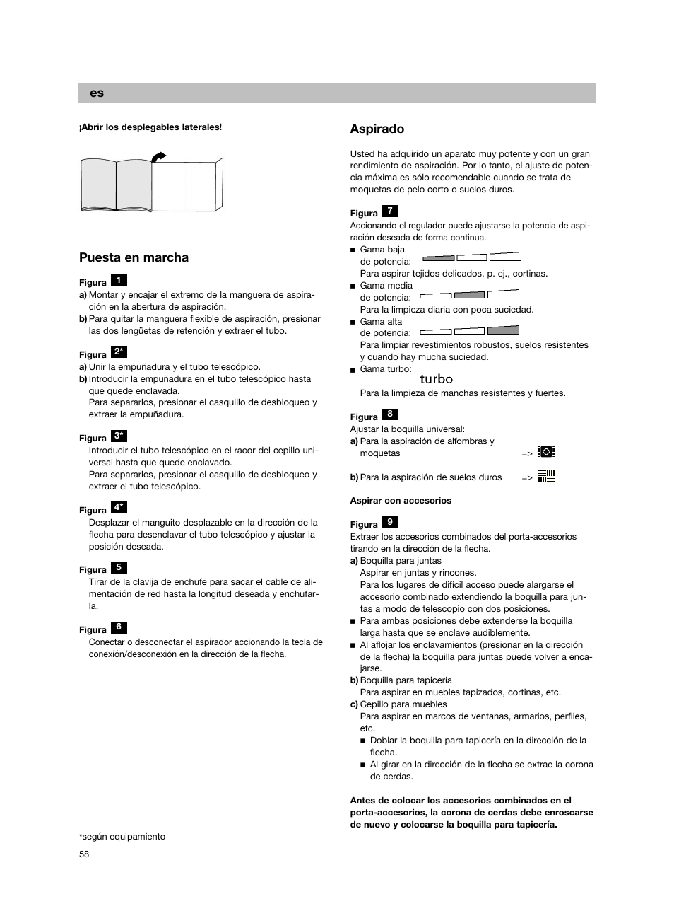 Puesta en marcha, Aspirado | Bosch BSG82212 schwarz Bodenstaubsauger Beutel ergomaxx professional 2200 W User Manual | Page 63 / 142