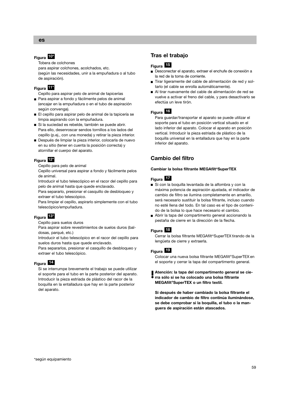 Tras el trabajo, Cambio del filtro | Bosch BSG82212 schwarz Bodenstaubsauger Beutel ergomaxx professional 2200 W User Manual | Page 64 / 142