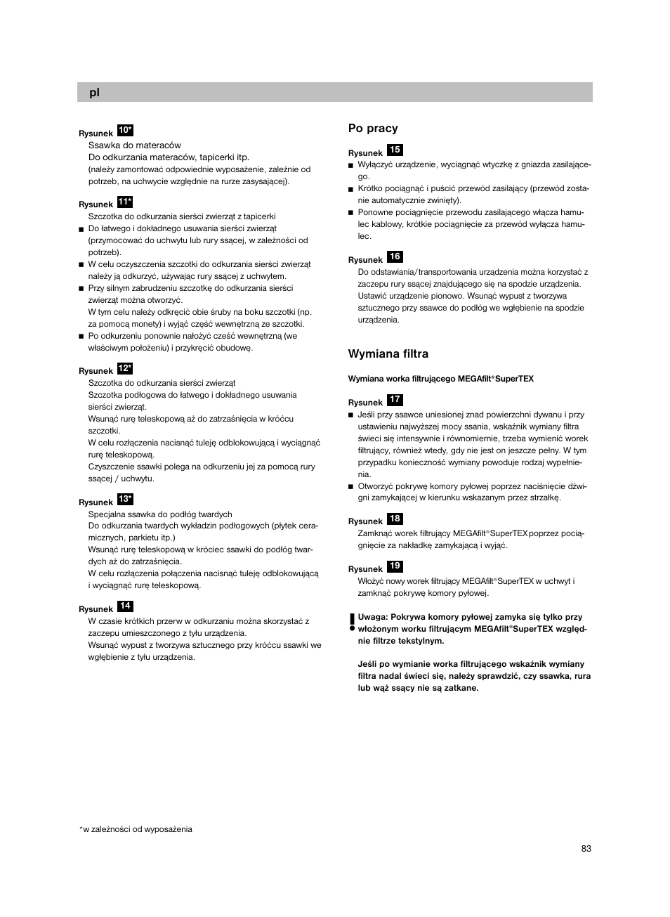 Po pracy, Wymiana filtra | Bosch BSG82212 schwarz Bodenstaubsauger Beutel ergomaxx professional 2200 W User Manual | Page 88 / 142