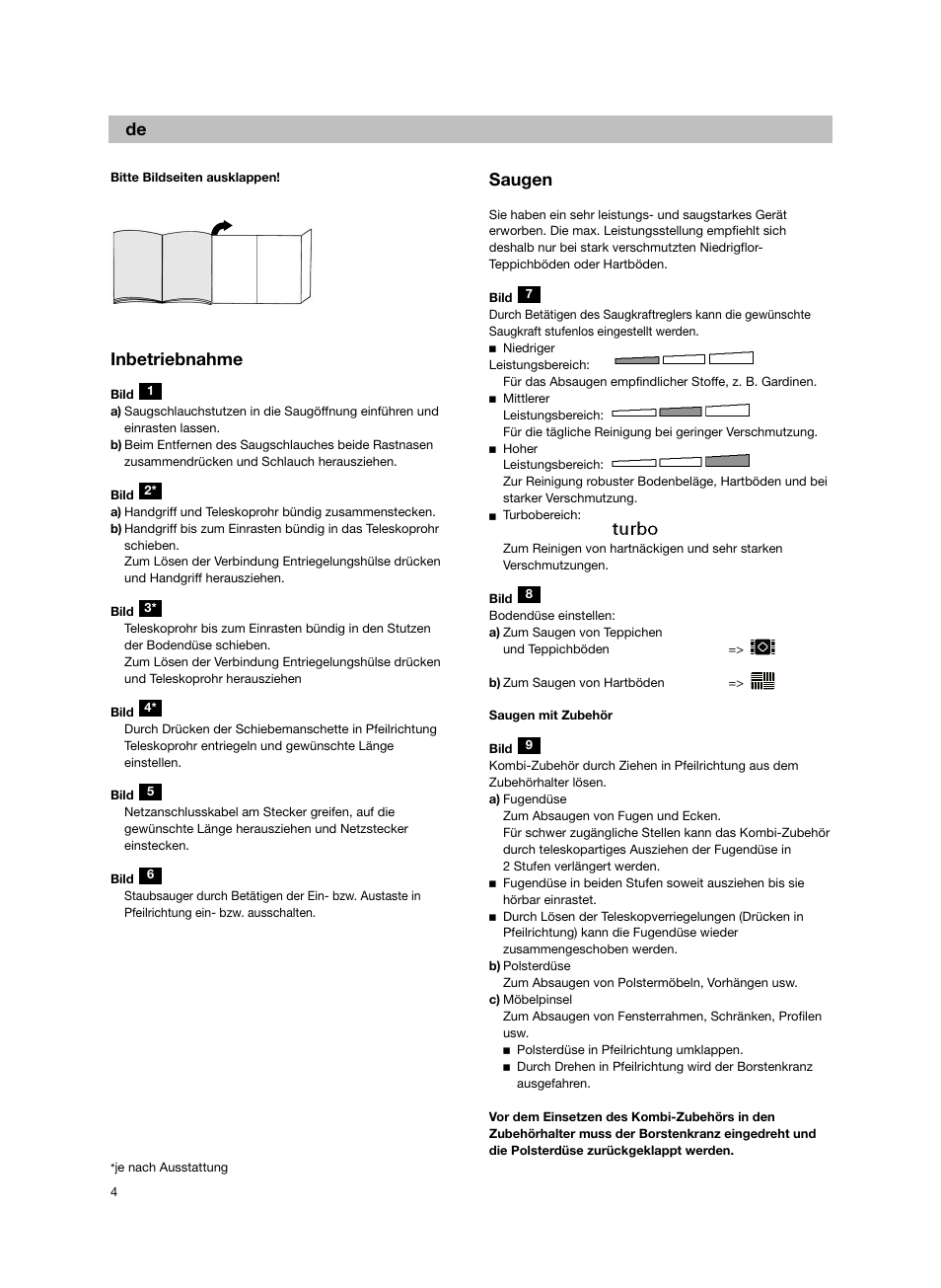 Inbetriebnahme, Saugen | Bosch BSG82212 schwarz Bodenstaubsauger Beutel ergomaxx professional 2200 W User Manual | Page 9 / 142