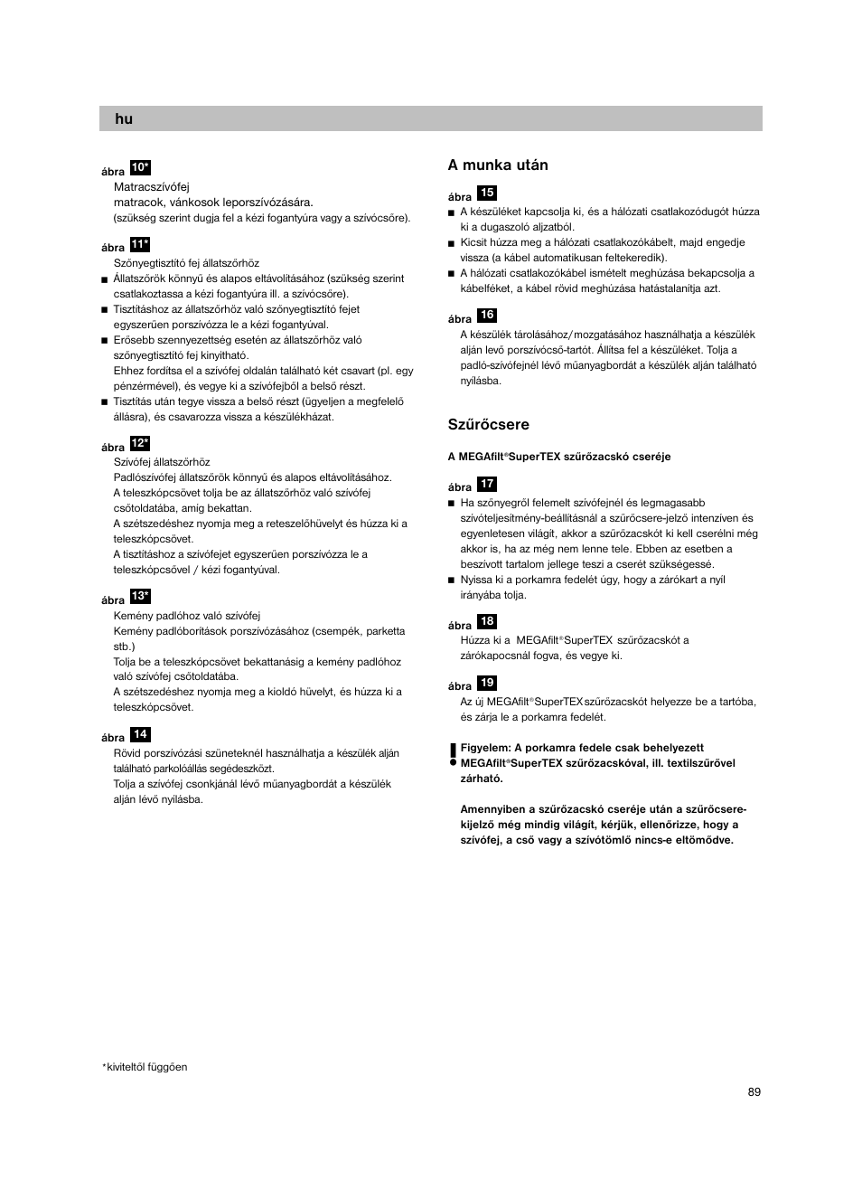 A munka után, Szűrőcsere | Bosch BSG82212 schwarz Bodenstaubsauger Beutel ergomaxx professional 2200 W User Manual | Page 94 / 142