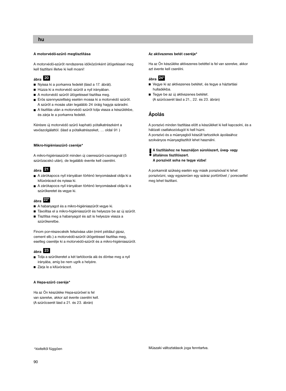 Ápolás | Bosch BSG82212 schwarz Bodenstaubsauger Beutel ergomaxx professional 2200 W User Manual | Page 95 / 142