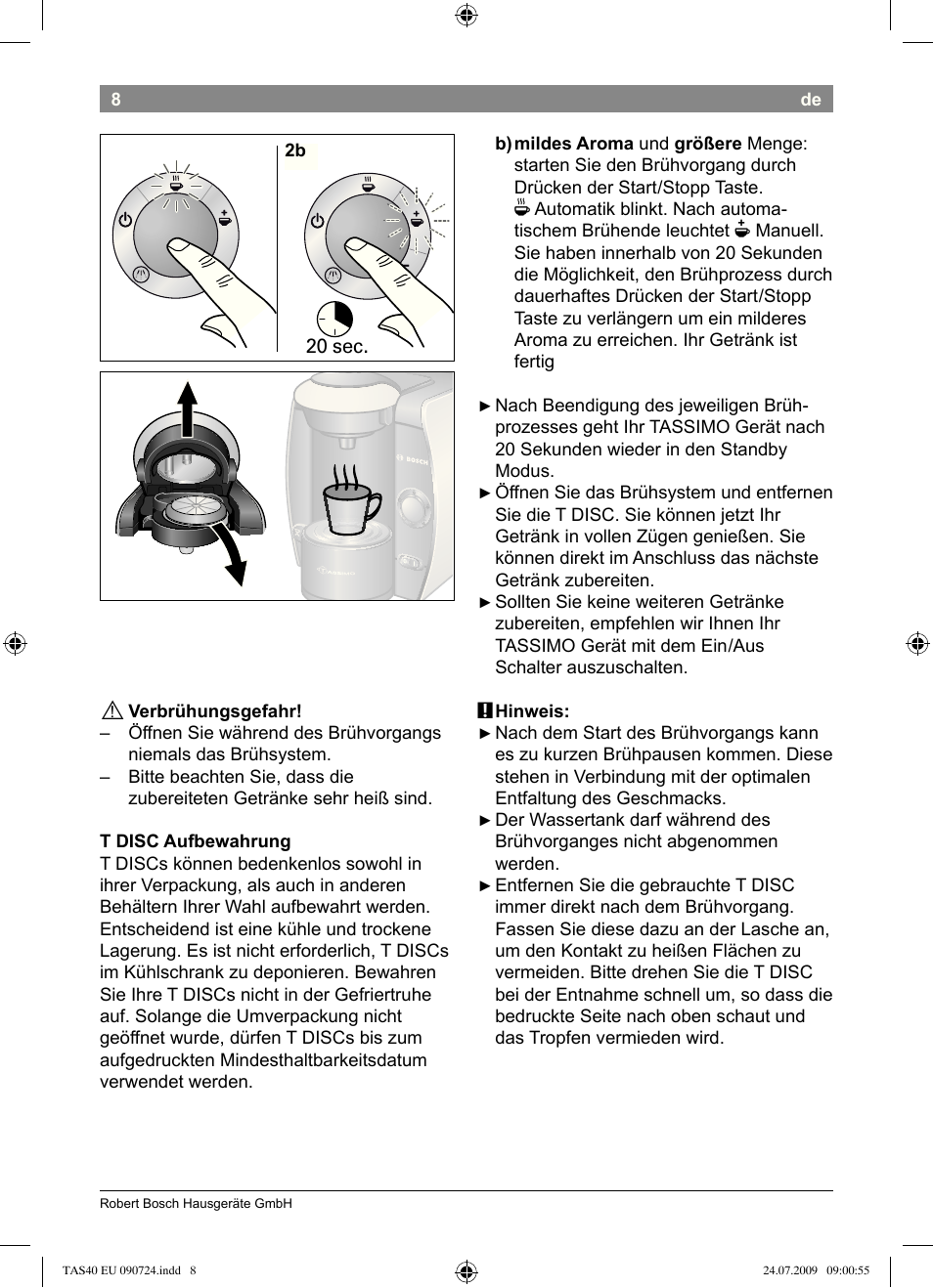 Bosch Multigetränkesystem TAS4011 Silk Silver anthrazit User Manual | Page 10 / 70