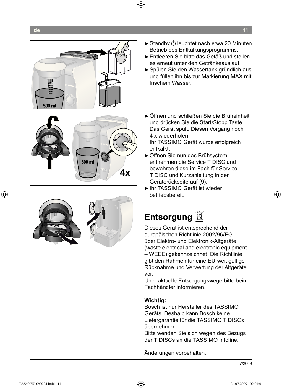 Entsorgung | Bosch Multigetränkesystem TAS4011 Silk Silver anthrazit User Manual | Page 13 / 70