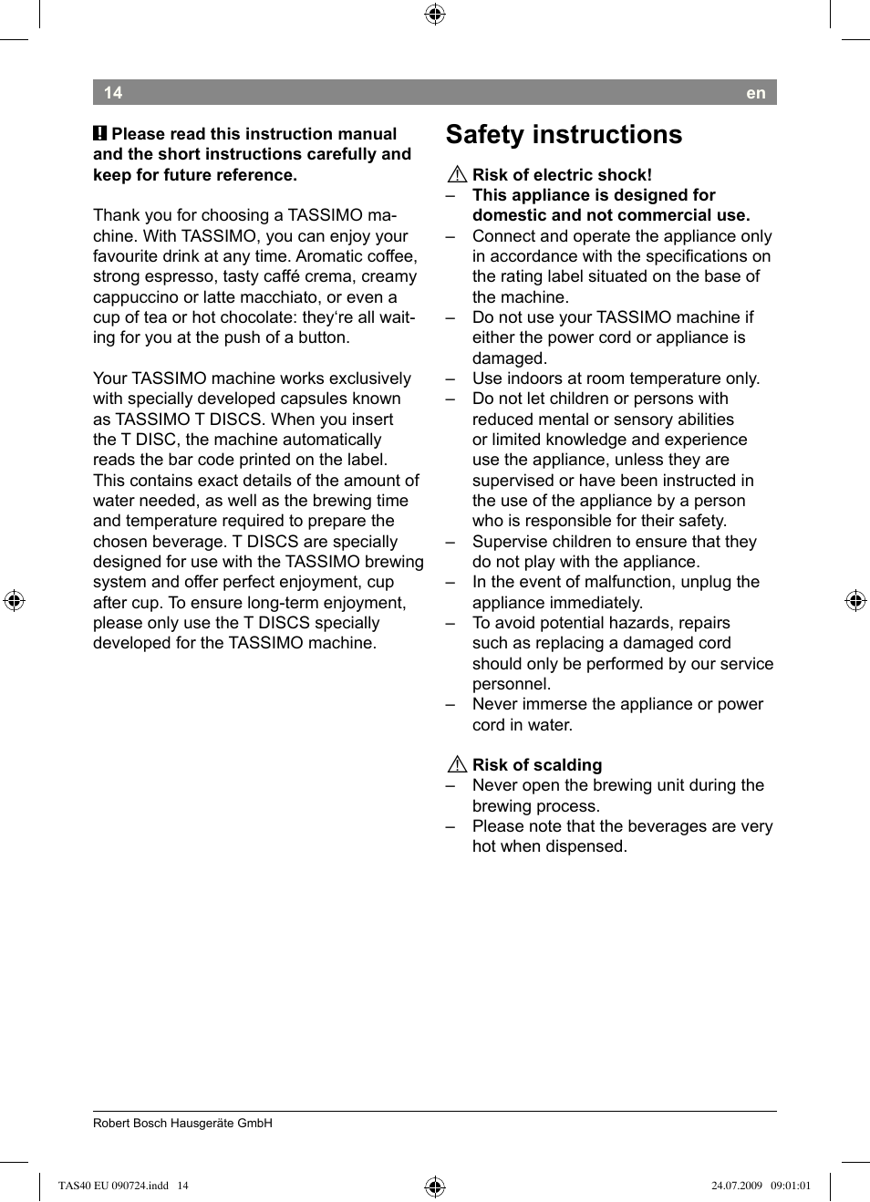 Safety.instructions | Bosch Multigetränkesystem TAS4011 Silk Silver anthrazit User Manual | Page 16 / 70