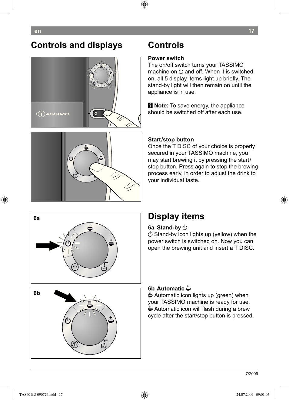 Controls, Display.items, Controls.and.displays | Bosch Multigetränkesystem TAS4011 Silk Silver anthrazit User Manual | Page 19 / 70
