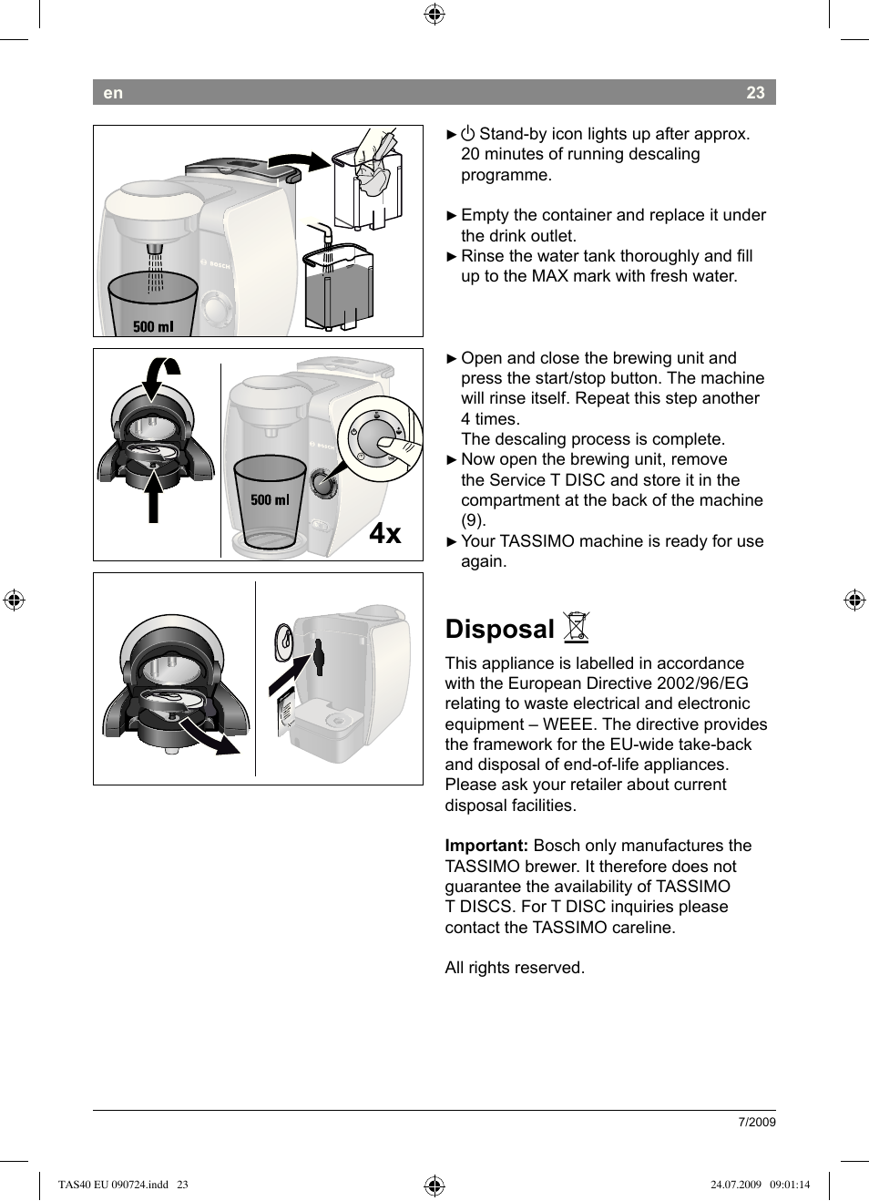 Disposal | Bosch Multigetränkesystem TAS4011 Silk Silver anthrazit User Manual | Page 25 / 70