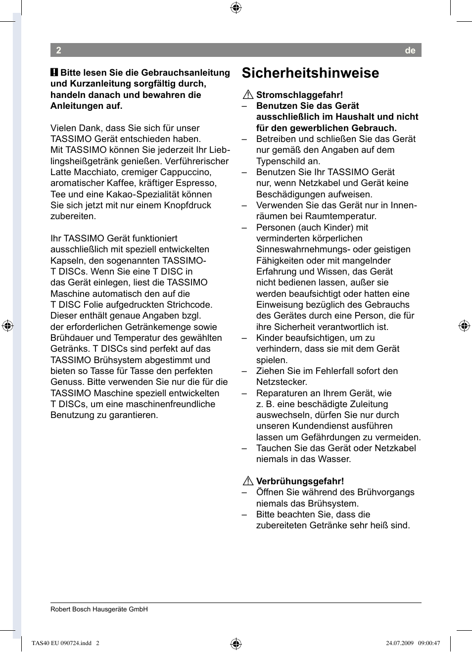 Sicherheitshinweise | Bosch Multigetränkesystem TAS4011 Silk Silver anthrazit User Manual | Page 4 / 70