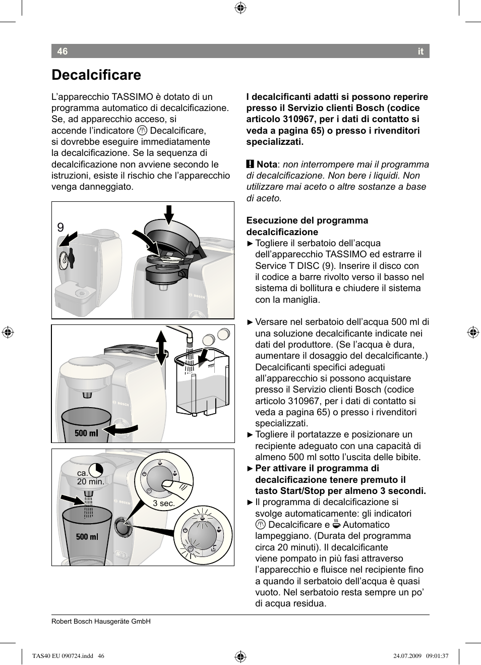 Decalcii care | Bosch Multigetränkesystem TAS4011 Silk Silver anthrazit User Manual | Page 48 / 70