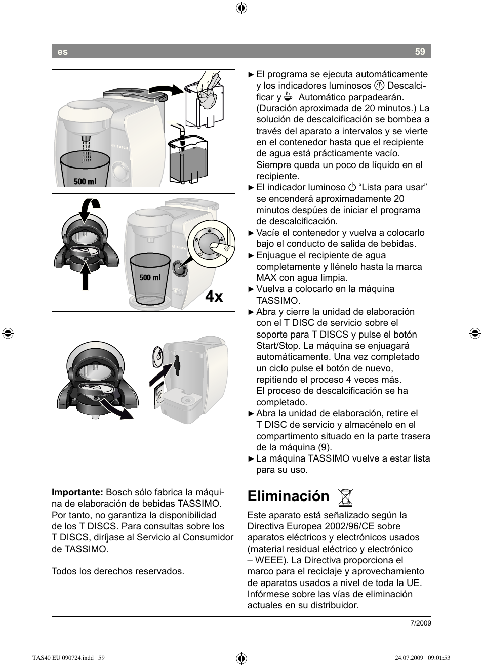 Eliminación | Bosch Multigetränkesystem TAS4011 Silk Silver anthrazit User Manual | Page 61 / 70