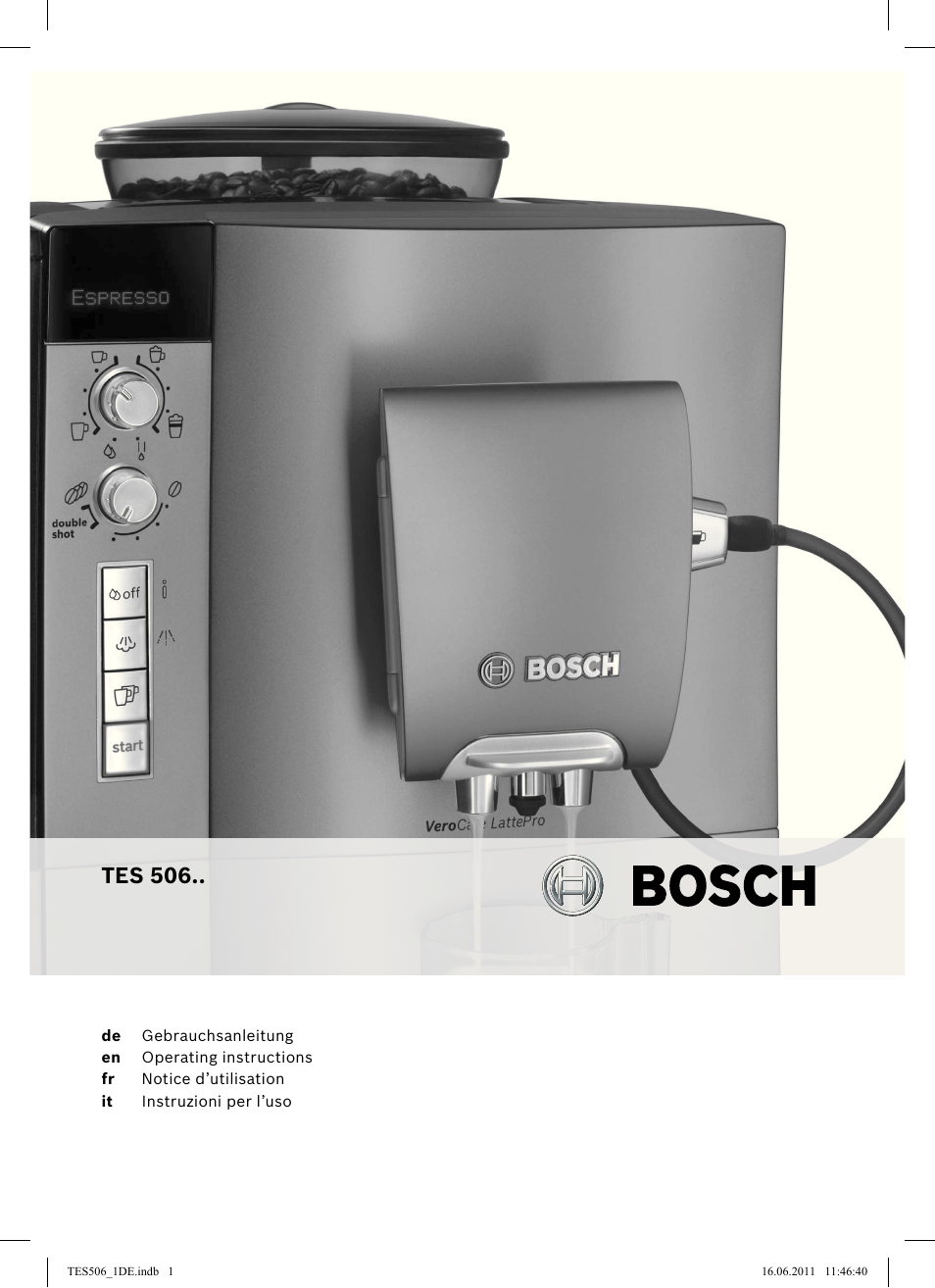 Bosch TES50658DE VeroCafe LattePro Kaffeevollautomat Dunkles Espressobraun Dark Espresso User Manual | 88 pages