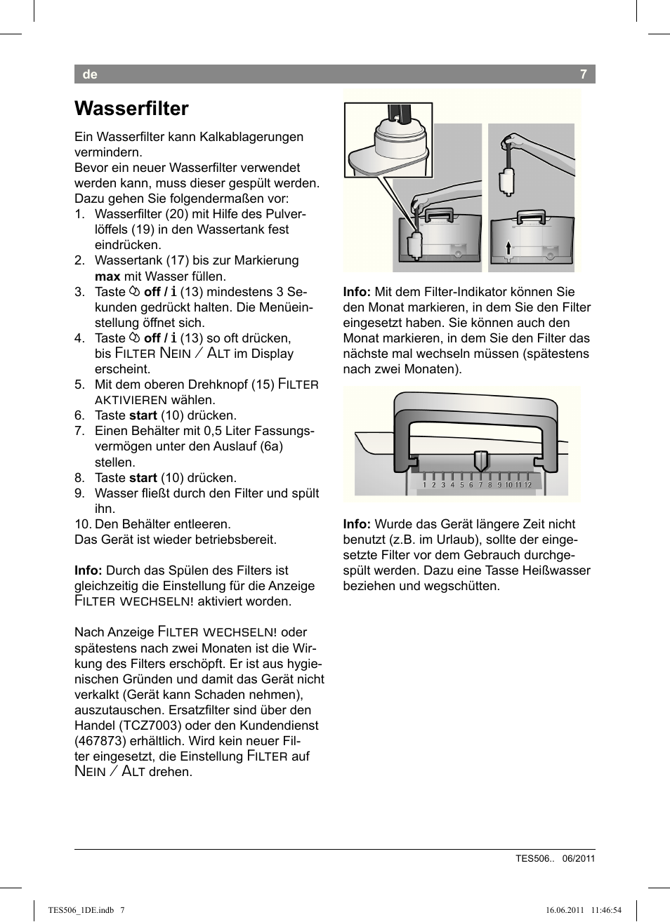 Wasseri lter, Filter, Nein / alt | Filter aktivieren, Filter wechseln | Bosch TES50658DE VeroCafe LattePro Kaffeevollautomat Dunkles Espressobraun Dark Espresso User Manual | Page 11 / 88