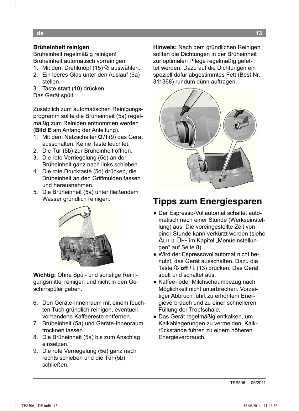 Tipps zum energiesparen, Auto off | Bosch TES50658DE VeroCafe LattePro Kaffeevollautomat Dunkles Espressobraun Dark Espresso User Manual | Page 17 / 88