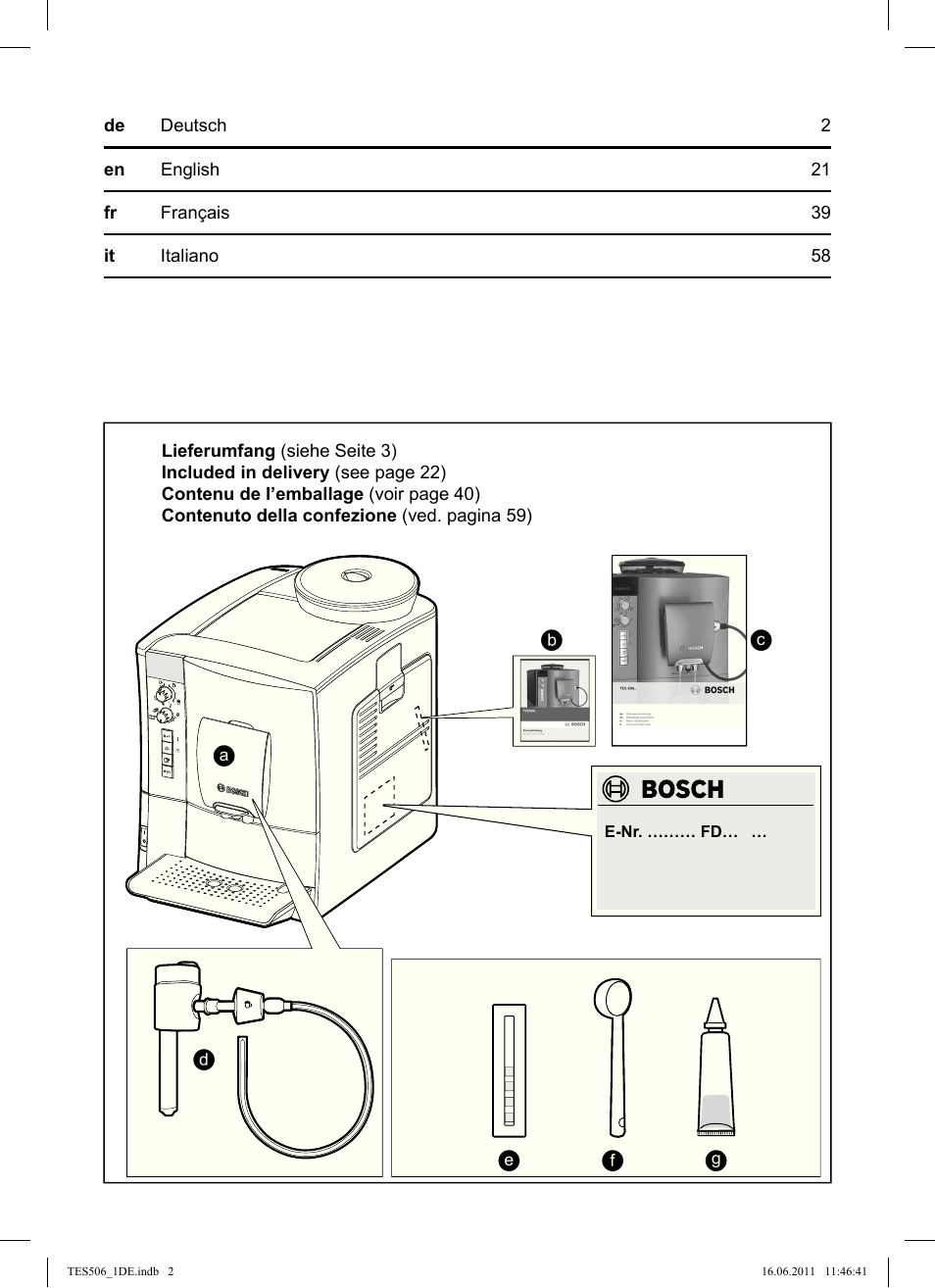Bosch TES50658DE VeroCafe LattePro Kaffeevollautomat Dunkles Espressobraun Dark Espresso User Manual | Page 2 / 88