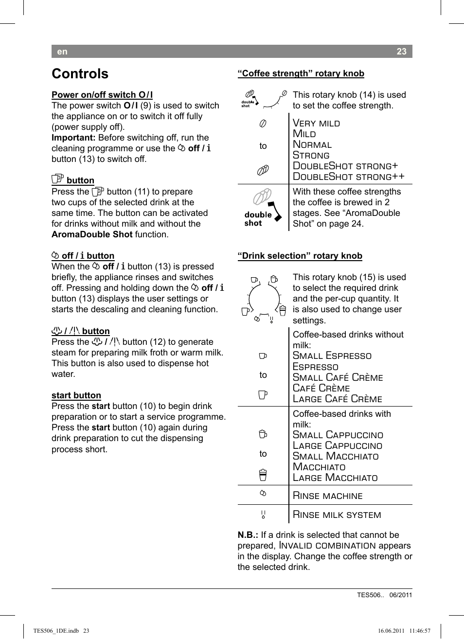 Controls | Bosch TES50658DE VeroCafe LattePro Kaffeevollautomat Dunkles Espressobraun Dark Espresso User Manual | Page 27 / 88