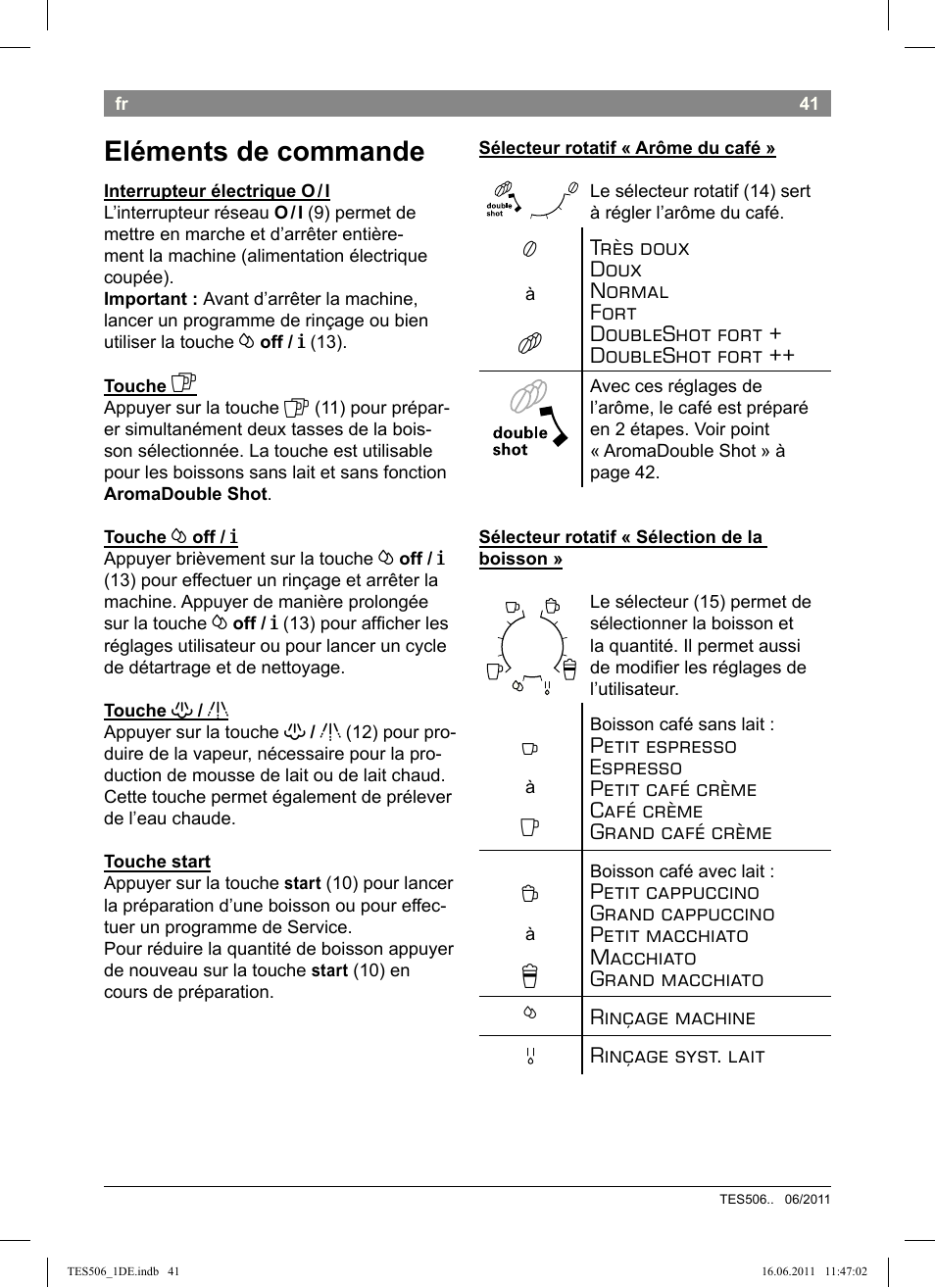 Eléments de commande | Bosch TES50658DE VeroCafe LattePro Kaffeevollautomat Dunkles Espressobraun Dark Espresso User Manual | Page 45 / 88
