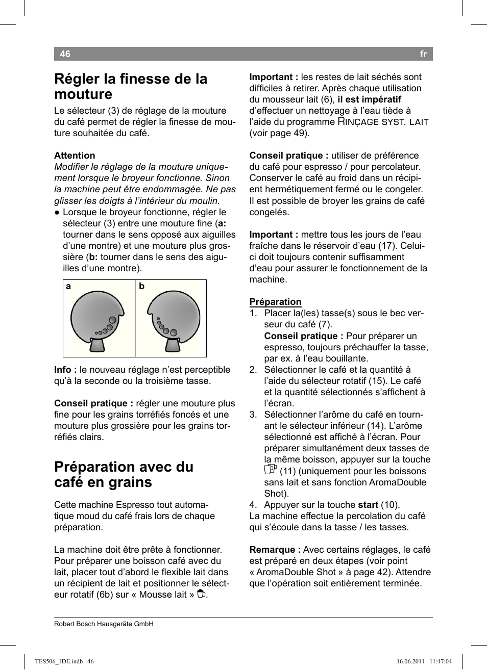 Régler la inesse de la mouture, Préparation avec du café en grains, Rinçage syst. lait | Bosch TES50658DE VeroCafe LattePro Kaffeevollautomat Dunkles Espressobraun Dark Espresso User Manual | Page 50 / 88