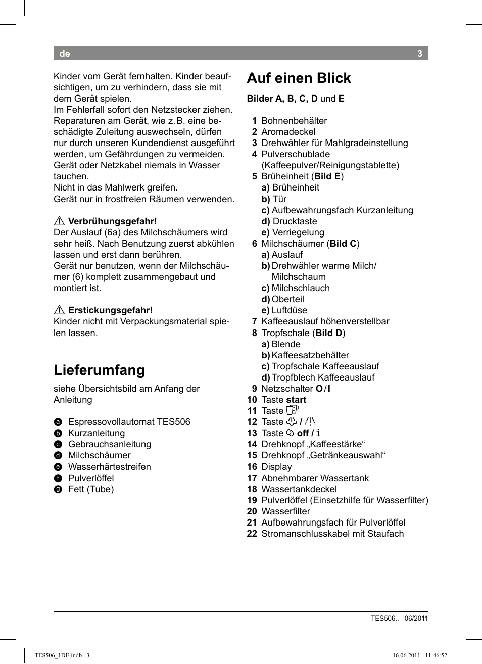 Auf einen blick, Lieferumfang | Bosch TES50658DE VeroCafe LattePro Kaffeevollautomat Dunkles Espressobraun Dark Espresso User Manual | Page 7 / 88