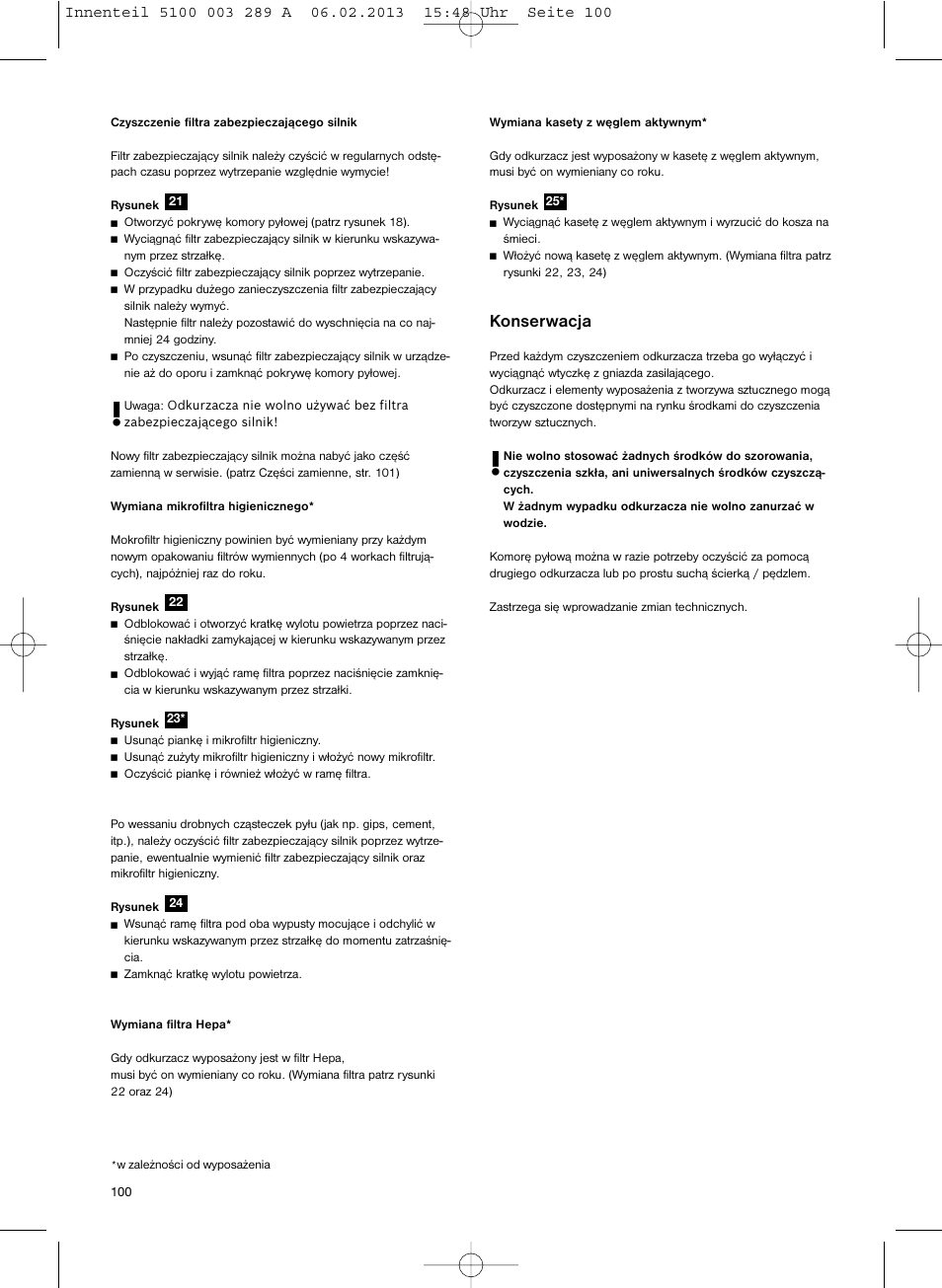 Konserwacja | Bosch BSG82502 kirschrot-metallic Bodenstaubsauger Beutel ergomaxx pro. hard floor 2500 User Manual | Page 101 / 151