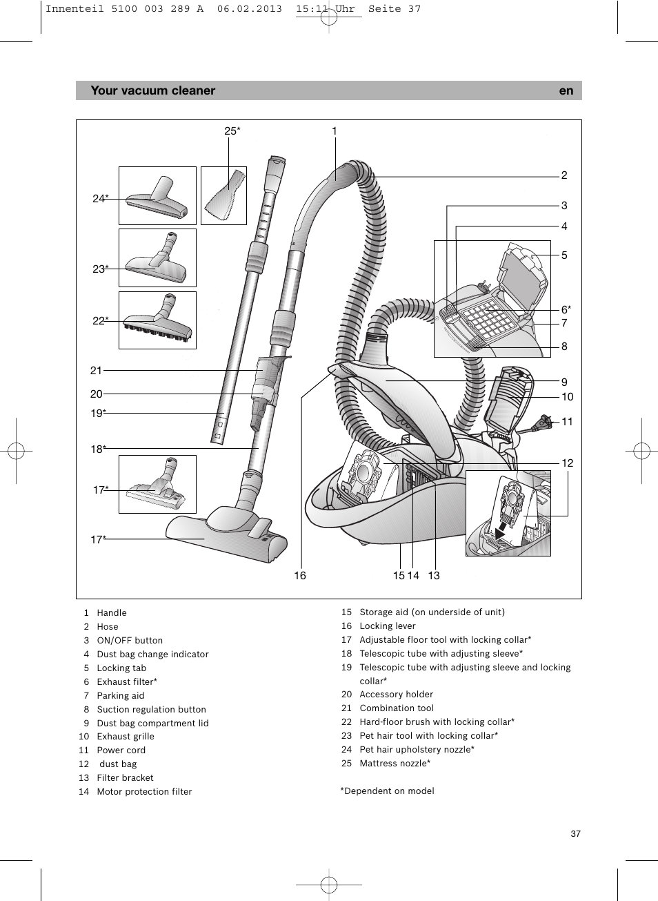 Your vacuum cleaner en | Bosch BSG82502 kirschrot-metallic Bodenstaubsauger Beutel ergomaxx pro. hard floor 2500 User Manual | Page 38 / 151