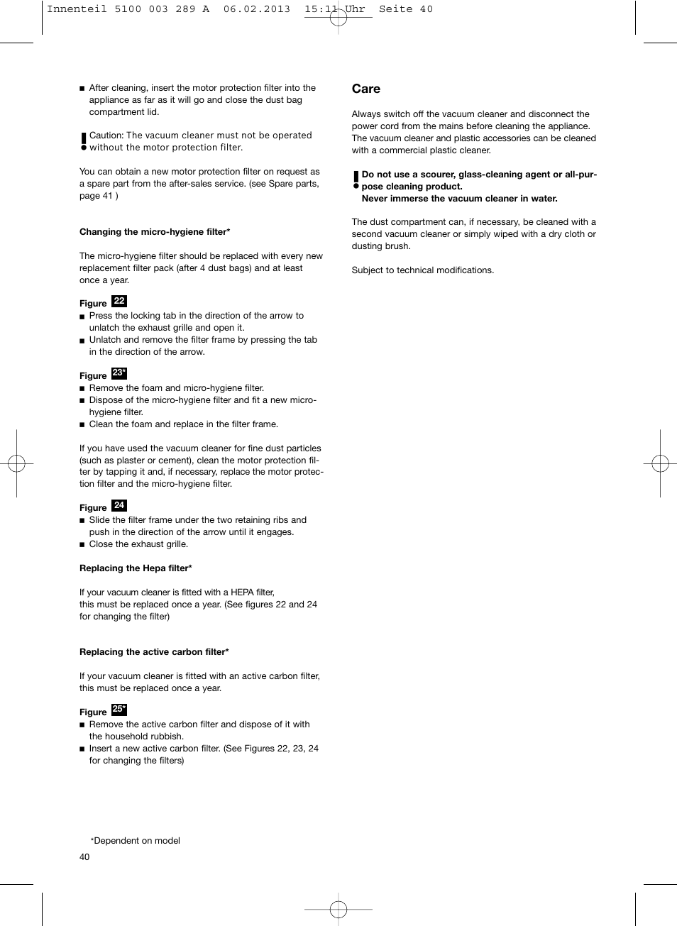 Care | Bosch BSG82502 kirschrot-metallic Bodenstaubsauger Beutel ergomaxx pro. hard floor 2500 User Manual | Page 41 / 151