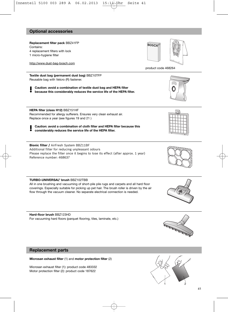 Bosch BSG82502 kirschrot-metallic Bodenstaubsauger Beutel ergomaxx pro. hard floor 2500 User Manual | Page 42 / 151