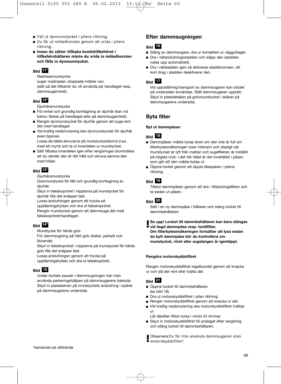 Efter dammsugningen, Byta filter | Bosch BSG82502 kirschrot-metallic Bodenstaubsauger Beutel ergomaxx pro. hard floor 2500 User Manual | Page 70 / 151