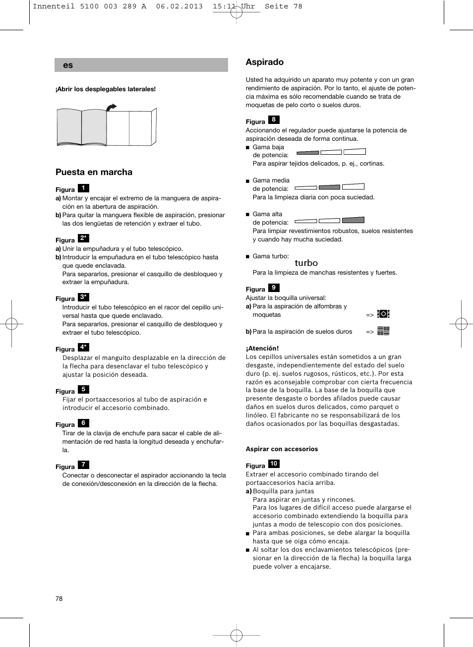 Puesta en marcha, Aspirado | Bosch BSG82502 kirschrot-metallic Bodenstaubsauger Beutel ergomaxx pro. hard floor 2500 User Manual | Page 79 / 151