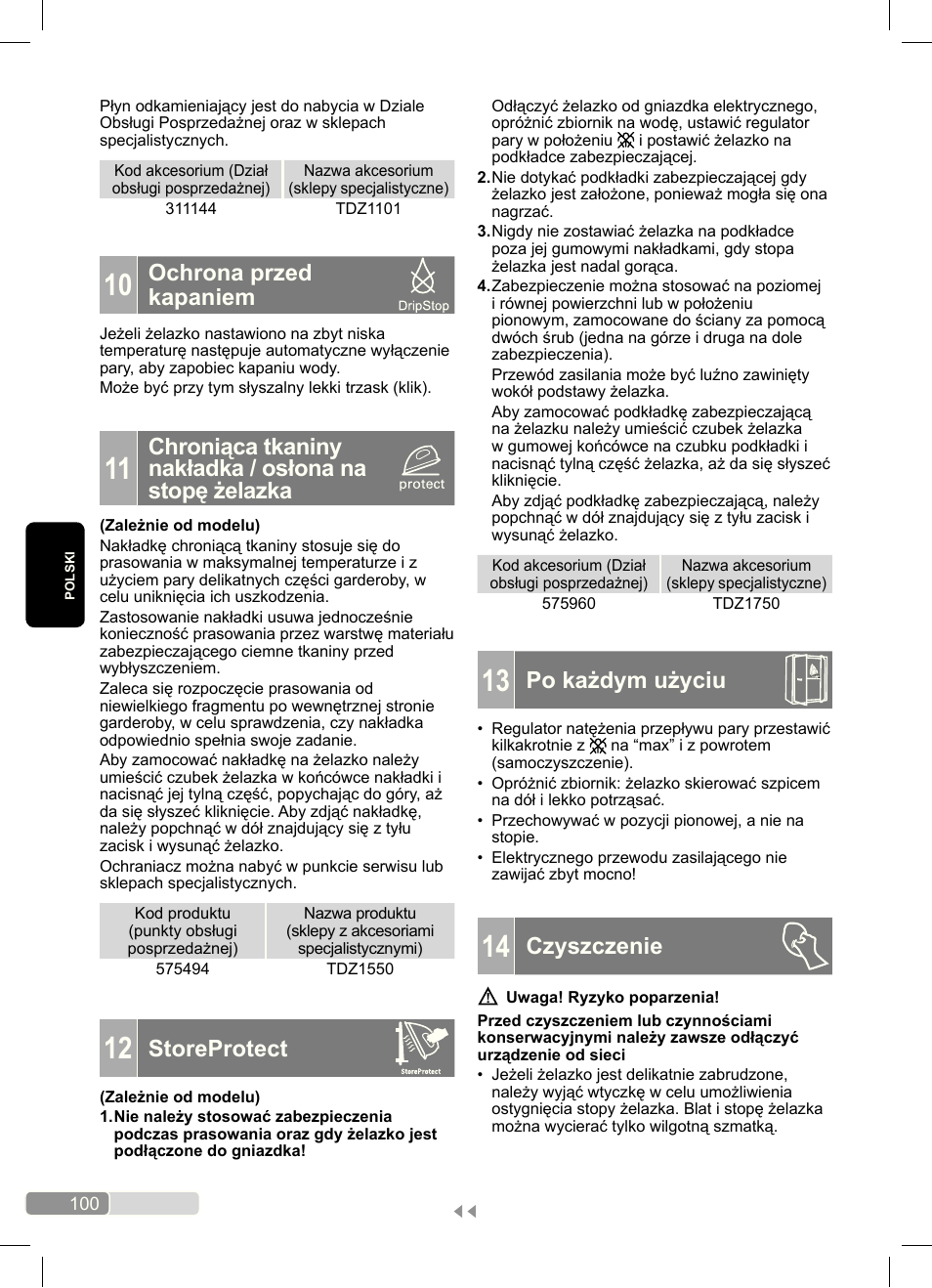 Po każdym użyciu, Czyszczenie, Ochrona przed kapaniem | Storeprotect | Bosch Dampfbügeleisen Sensixx´x DA70 i-Temp TDA703021I anthrazit magic violet User Manual | Page 100 / 140