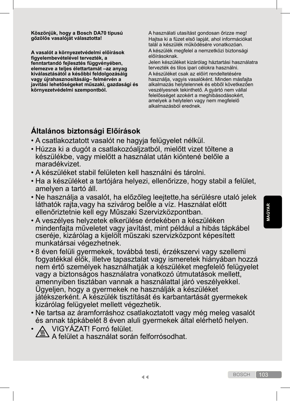 Bosch Dampfbügeleisen Sensixx´x DA70 i-Temp TDA703021I anthrazit magic violet User Manual | Page 103 / 140