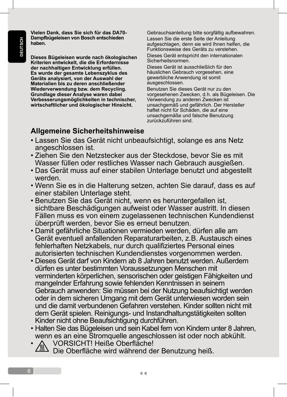 Bosch Dampfbügeleisen Sensixx´x DA70 i-Temp TDA703021I anthrazit magic violet User Manual | Page 6 / 140