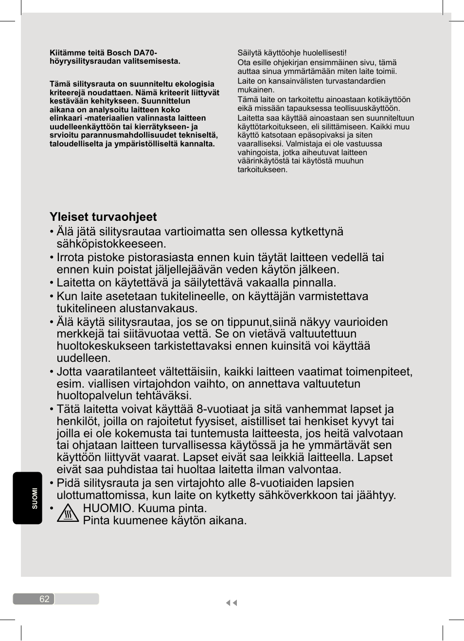 Bosch Dampfbügeleisen Sensixx´x DA70 i-Temp TDA703021I anthrazit magic violet User Manual | Page 62 / 140