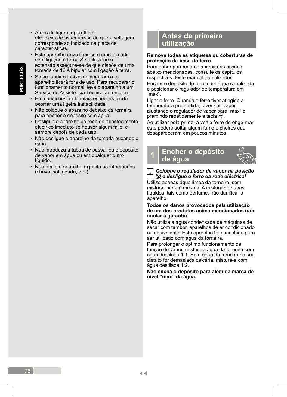 Antes da primeira utilização, Encher o depósito de água | Bosch Dampfbügeleisen Sensixx´x DA70 i-Temp TDA703021I anthrazit magic violet User Manual | Page 76 / 140