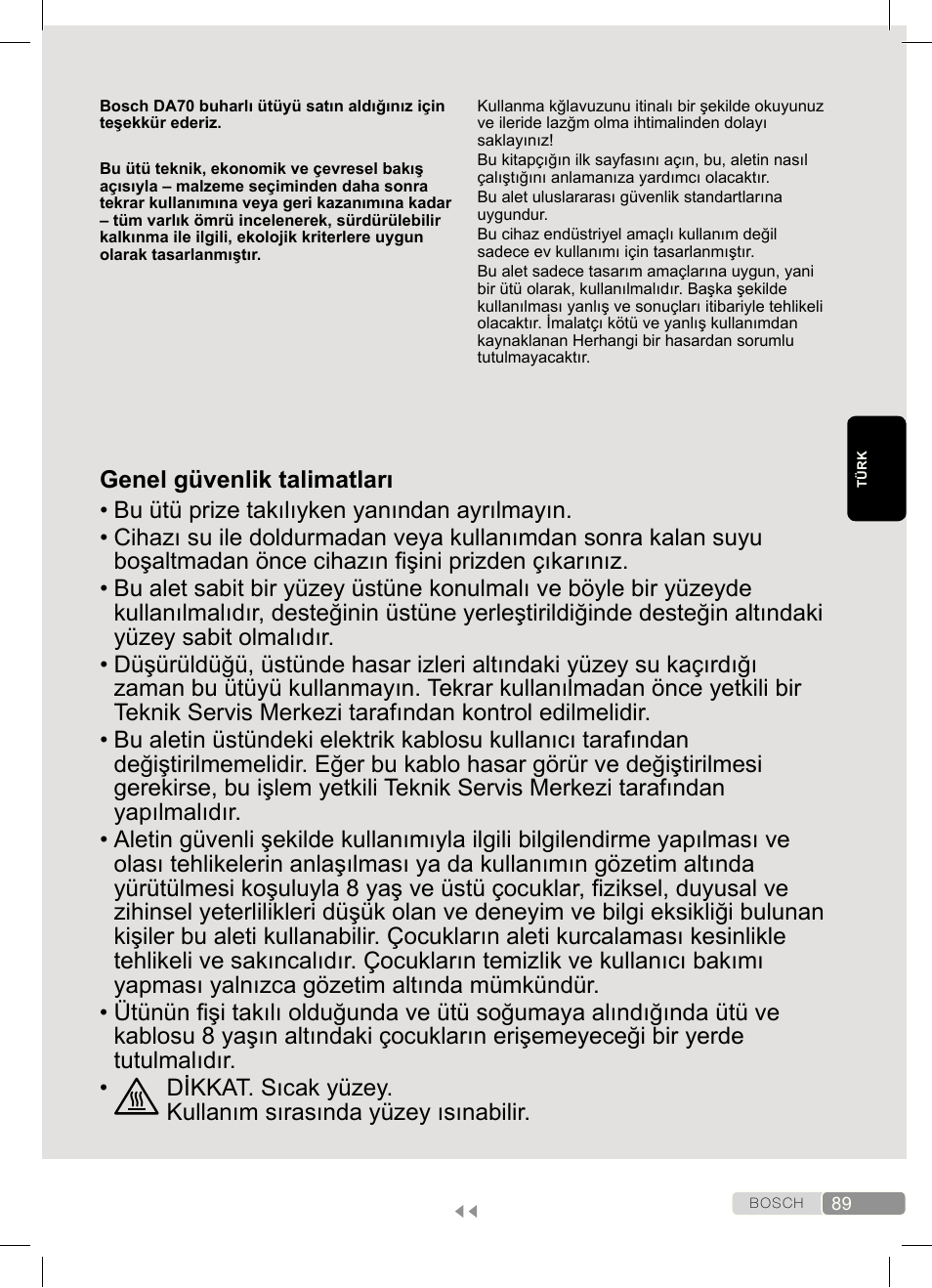 Bosch Dampfbügeleisen Sensixx´x DA70 i-Temp TDA703021I anthrazit magic violet User Manual | Page 89 / 140