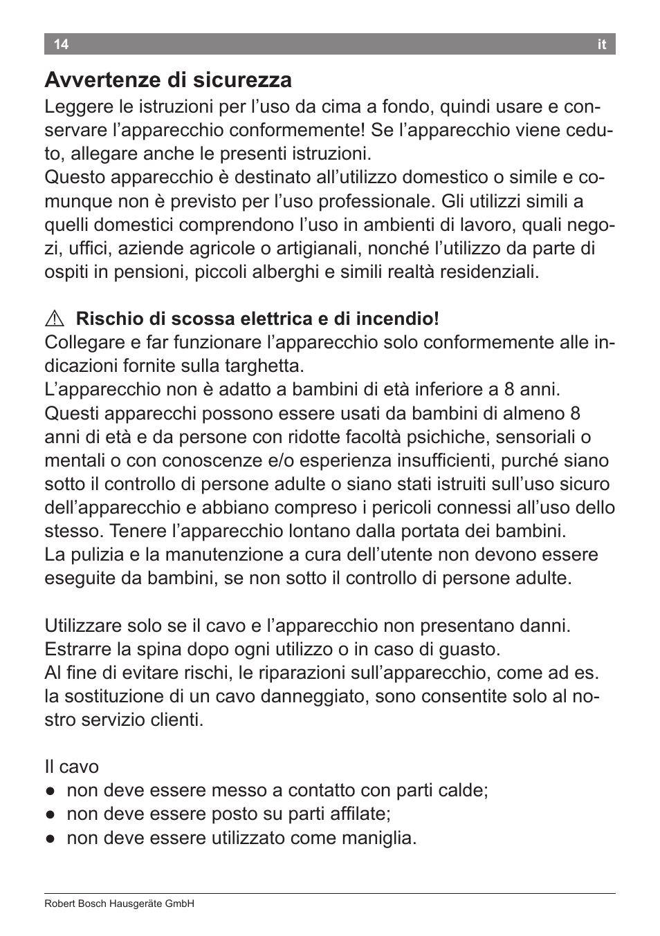 Avvertenze di sicurezza | Bosch PHS2112 Haarglätter PureStyle User Manual | Page 18 / 91