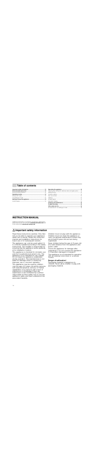 Ú table of contents[en] instruction manual, Environmental protection 12, Operating modes 12 | Getting to know the appliance 13, Operating the appliance 13, Cleaning and maintenance 14, Trouble shooting 15, After-sales service 16, Instruction manual, Produktinfo | Bosch DWK09M850 User Manual | Page 10 / 88