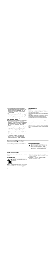 Risk of injury, Risk of electric shock, Causes of damage | Caution, Environmental protection, Operating modes, Exhaust air mode, Note | Bosch DWK09M850 User Manual | Page 12 / 88