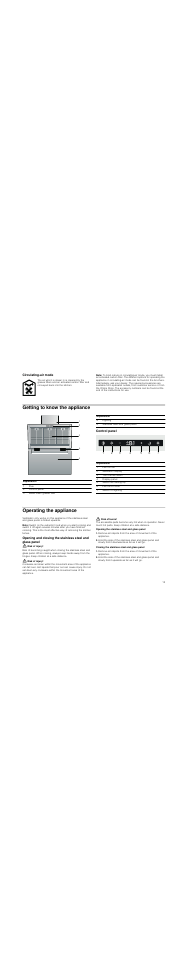 Circulating-air mode, Note, Getting to know the appliance | Control panel, Operating the appliance, Risk of injury, Risk of burns | Bosch DWK09M850 User Manual | Page 13 / 88