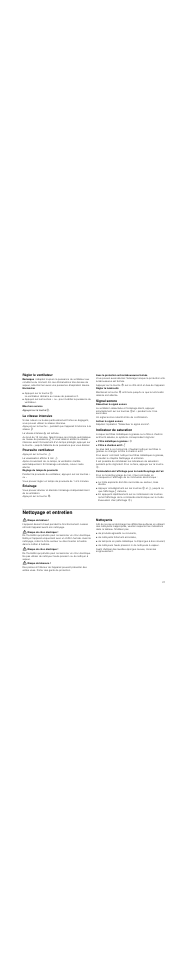 Régler le ventilateur, Remarque, La vitesse intensive | Poursuite ventilateur, Éclairage, Signal sonore, Indicateur de saturation, Nettoyage et entretien, Risque de brûlure, Risque de choc électrique | Bosch DWK09M850 User Manual | Page 21 / 88