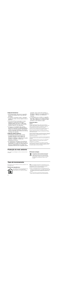 Perigo de ferimentos, Perigo de choque eléctrico, Causas de danos | Atenção, Protecção do meio ambiente, Eliminação ecológica, Tipos de funcionamento, Função com exaustão de ar, Nota | Bosch DWK09M850 User Manual | Page 40 / 88