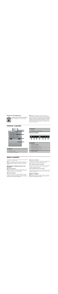 Função com recirculação de ar, Nota, Conhecer o aparelho | Painel de comandos, Operar o aparelho, Perigo de ferimentos, Perigo de queimaduras, Regular o ventilador | Bosch DWK09M850 User Manual | Page 41 / 88