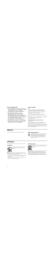 Fare for elektrisk støt, Årsaker til skader, Miljøvern | Miljøvennlig deponering, Driftstyper, Avluftsdrift, Merk, Sirkulasjonsdrift | Bosch DWK09M850 User Manual | Page 68 / 88