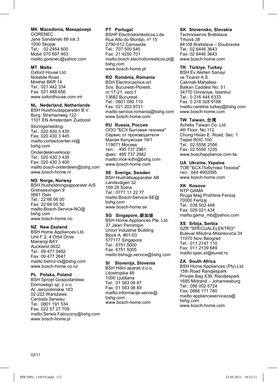 Garantiebedingungen | Bosch PHC9490 Lockenstab ProSalon User Manual | Page 114 / 116