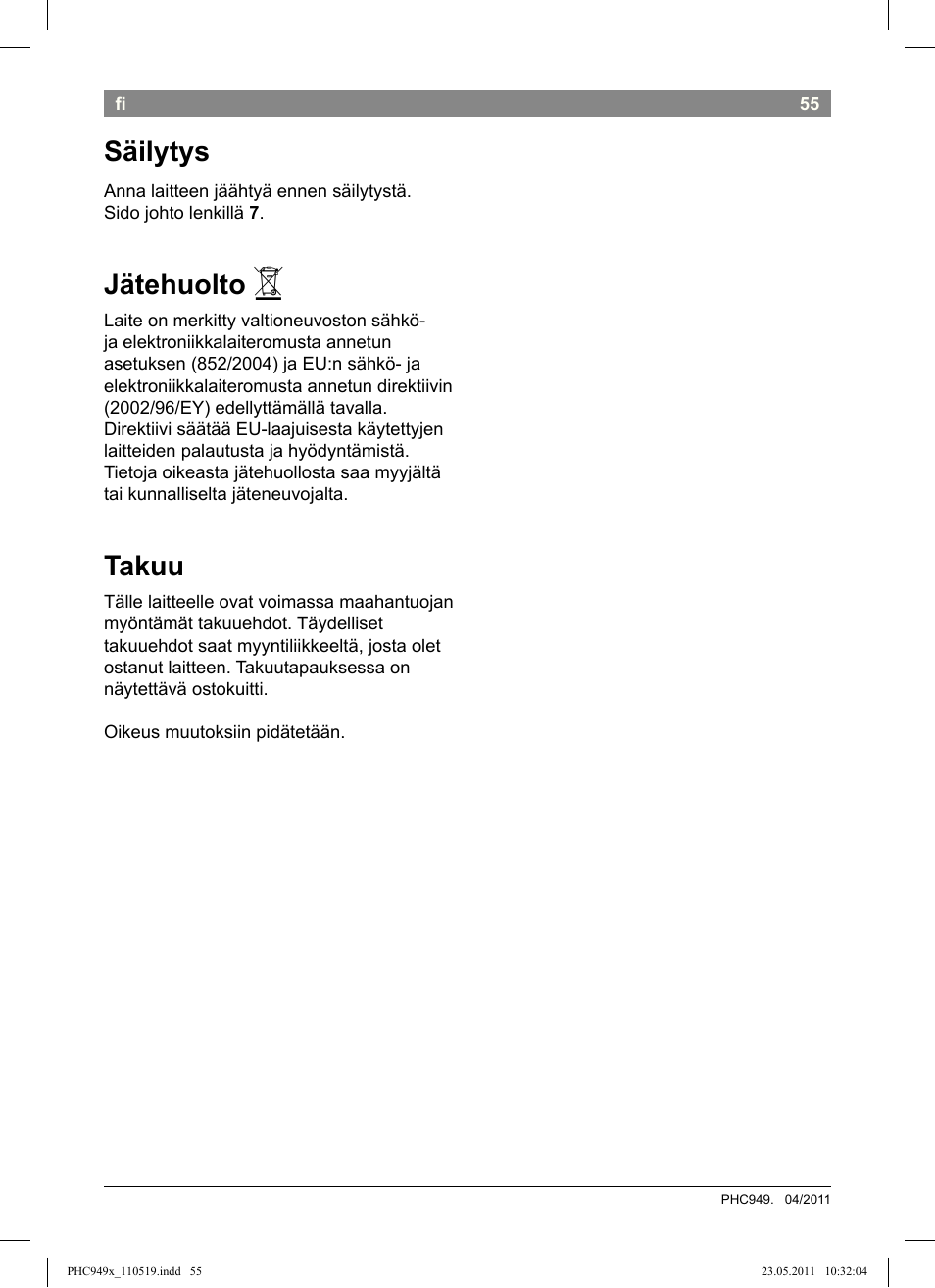 Säilytys, Jätehuolto, Takuu | Bosch PHC9490 Lockenstab ProSalon User Manual | Page 57 / 116