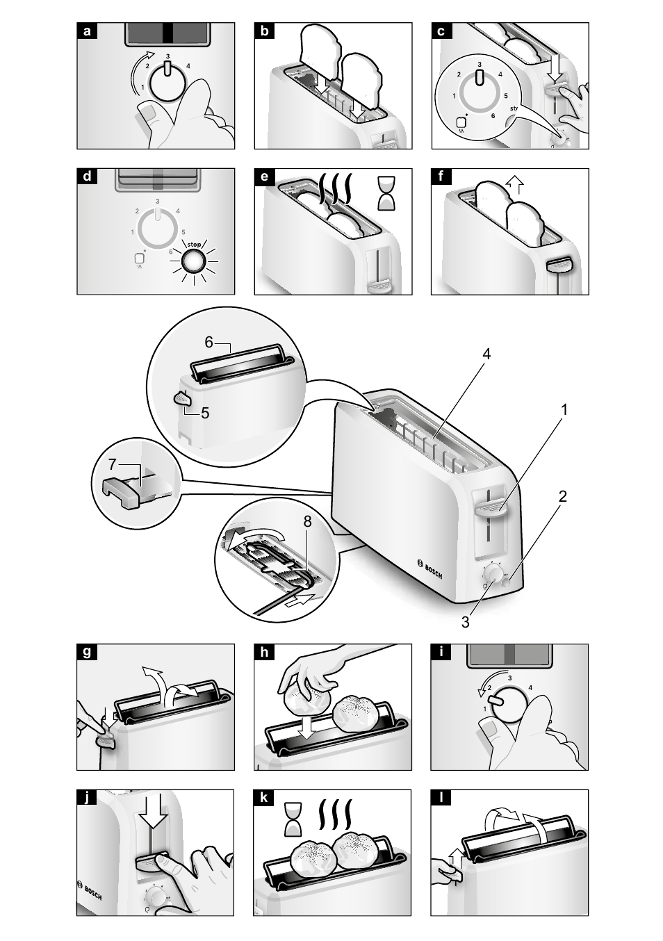 Bosch TAT3A001 Toaster Langschlitz CompactClass Primärfarbe weiß Sekundärfarbe Hellgrau User Manual | Page 4 / 89