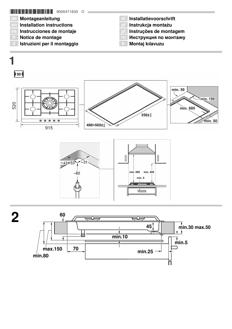 Bosch PCR915B91E Gas-Kochstelle Edelstahl 90 cm User Manual | 16 pages