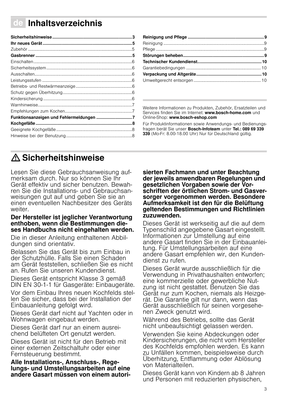 Bosch PRR726F71E Gas-Kochstelle Glaskeramik 70 cm User Manual | Page 3 / 59