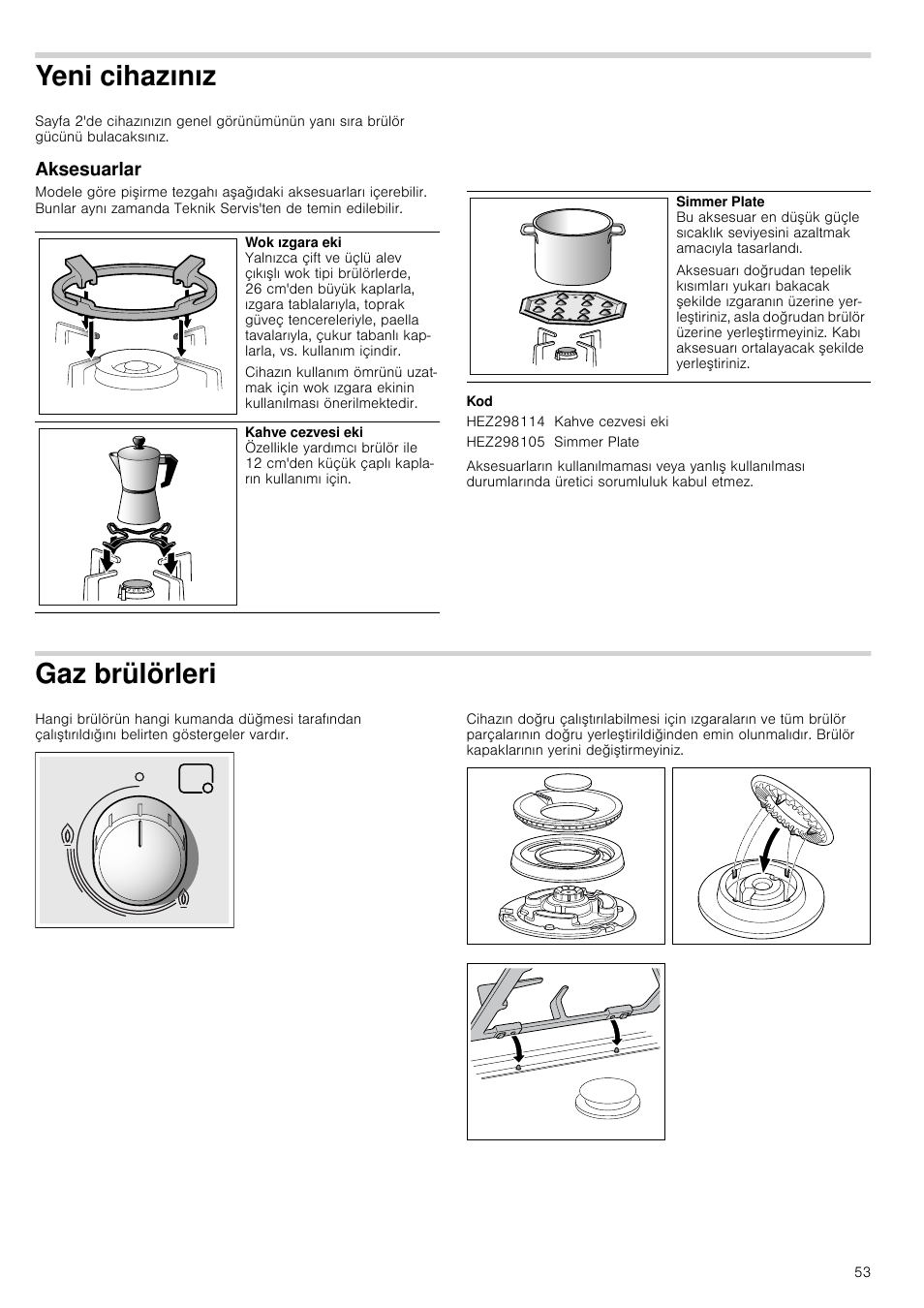 Yeni cihazınız, Aksesuarlar, Gaz brülörleri | Z aksesuarlar | Bosch PRR726F71E Gas-Kochstelle Glaskeramik 70 cm User Manual | Page 53 / 59