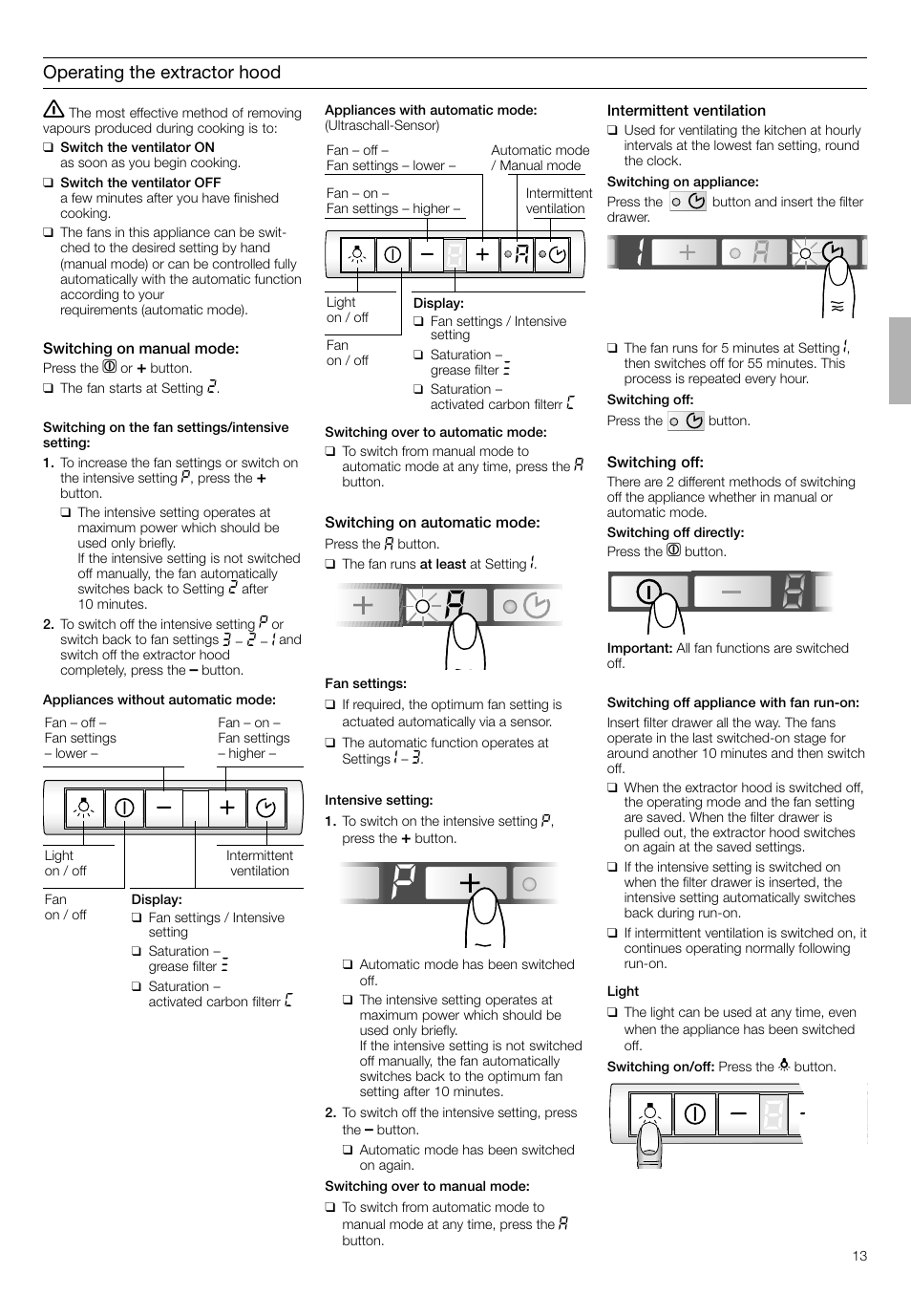 Operating the extractor hood | Bosch DHI665V grau-metallic Flachschirmhaube 60 cm User Manual | Page 13 / 68